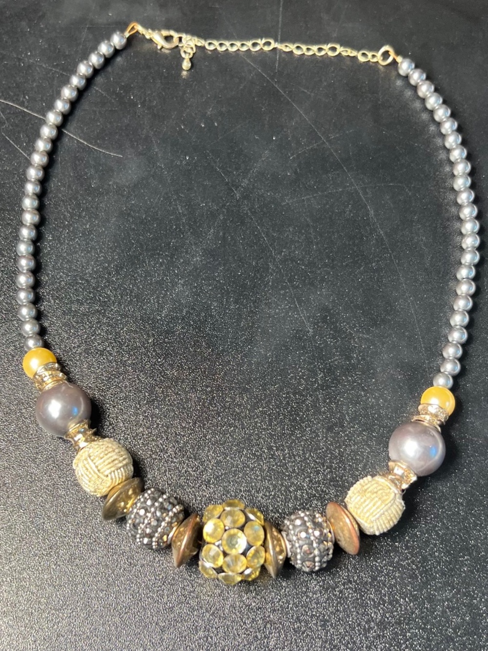 Vintage Y2K Chunky Mixed Media Retro Pearl Disco Fireball Statement Necklace